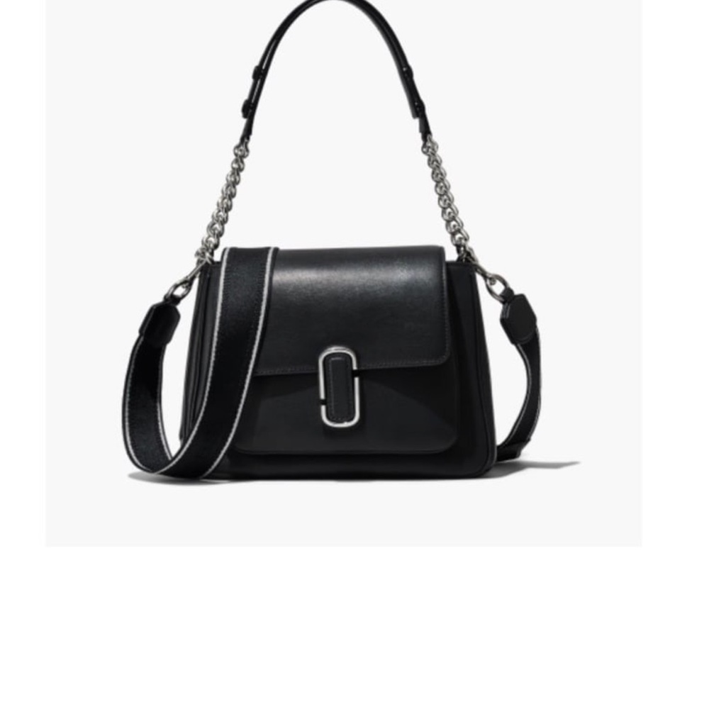 Marc Jacobs Black Leather Shoulder Bag with Silver Accents